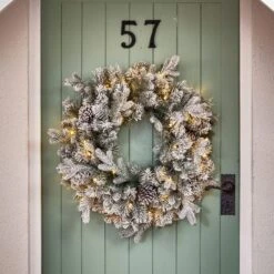 60cm Pre-Lit Snowy Dorchester Wreath