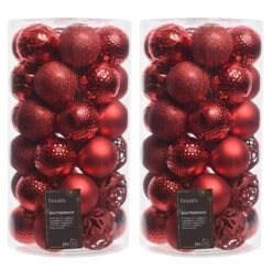 74 Christmas Red Shatterproof Baubles With Assorted Finishes