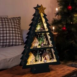 Wooden Light Up Green Christmas Tree Decoration