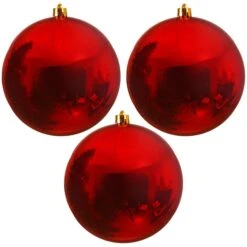 Set Of 3 Large 20cm Christmas Red Shatterproof Baubles