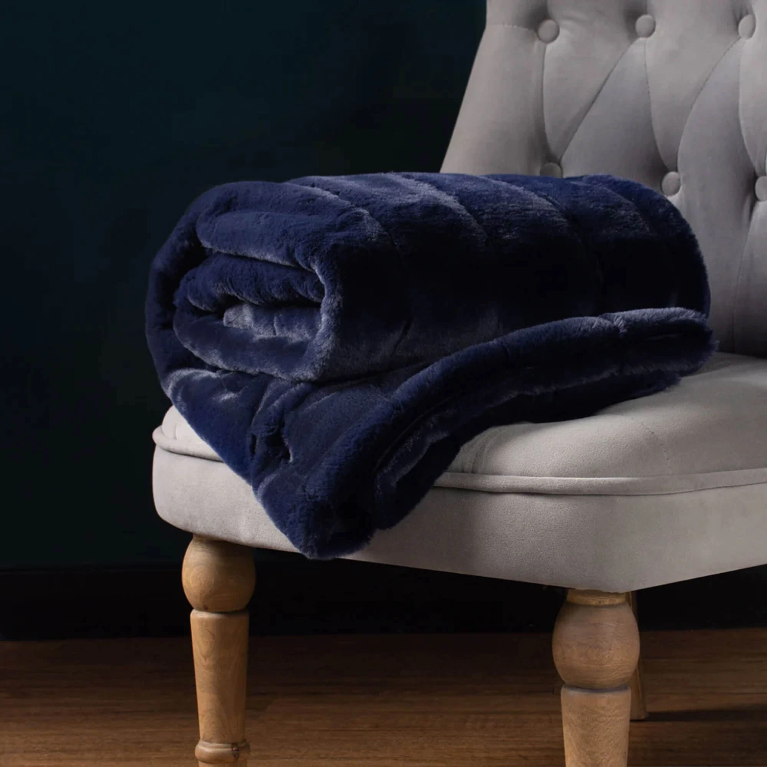 Riva Paoletti Empress Navy Faux Fur Throw