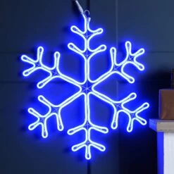Large 59cm Blue & White Colour Changing Neon Snowflake