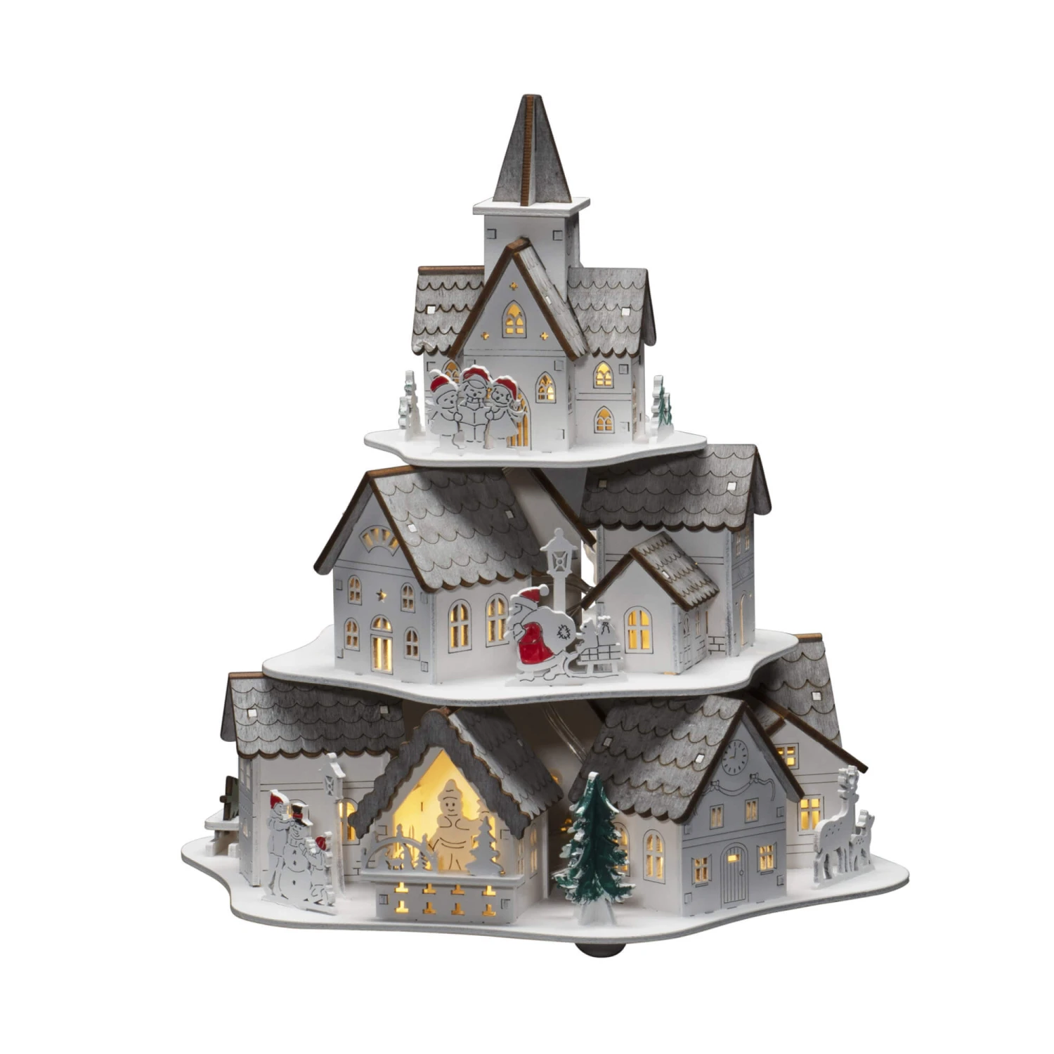 White Wooden Stacked Village Christmas Decoration - Image 2