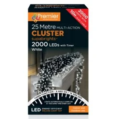 2000 Multi Action White Supabrights Cluster LED Christmas Lights