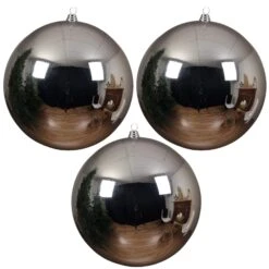 Set Of 3 Large 25cm Silver Shatterproof Baubles