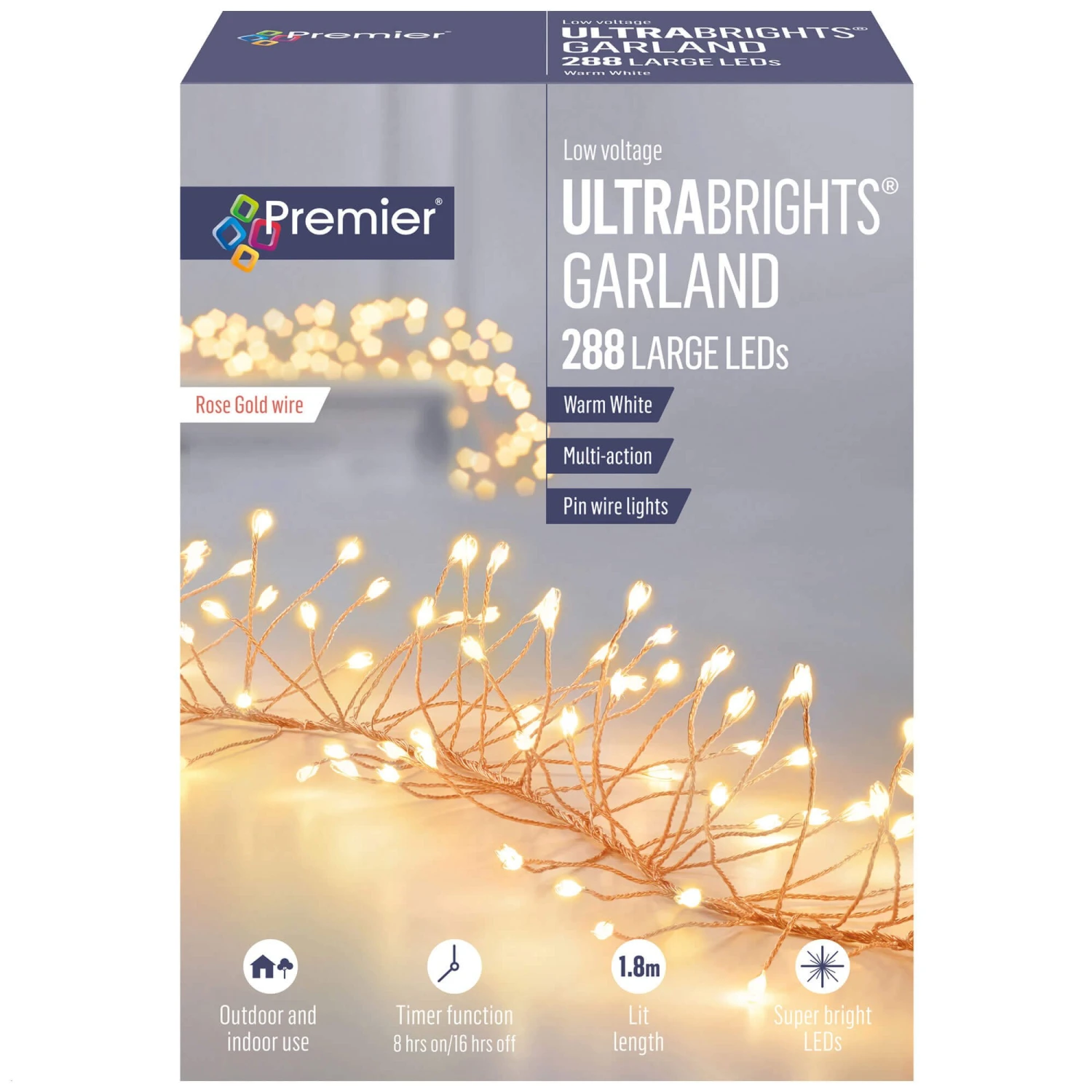 288 Multi Action Warm White Ultrabrights Garland Rose Gold Wire LED Christmas Lights - Image 2