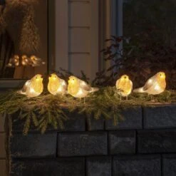 5 Pack Of Outdoor Acrylic Robins With LED Lights