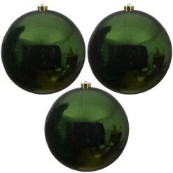 Set Of 3 Large 20cm Pine Green Shatterproof Baubles