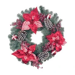 Candy Cane 55cm Poinsettia Wreath