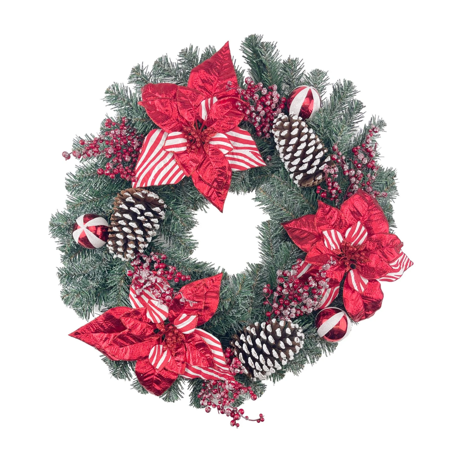 Candy Cane 55cm Poinsettia Wreath