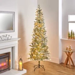6.5ft Frosted Pre-Lit Slim Spruce Christmas Tree