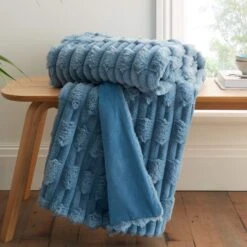 Carved Faux Fur Blue Throw