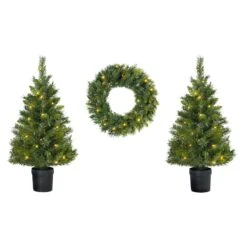 Pre-Lit Wreath And Tree Door Set