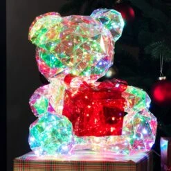 40cm LED Iridescent Bear With Present