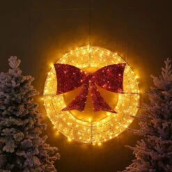 1.2m LED Christmas Wreath With Large Red Bow