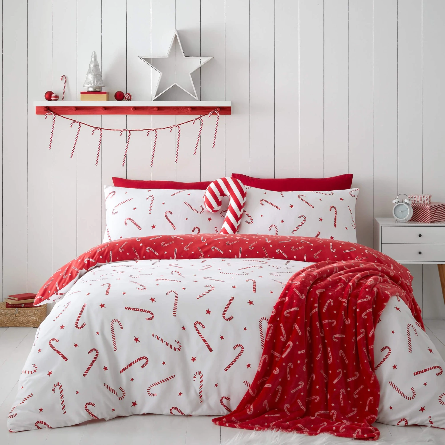 Catherine Lansfield Christmas Candy Cane White Double Duvet Set - Image 6