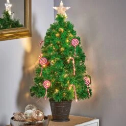 2.5ft Candy Cane Fibre Optic Christmas Tree