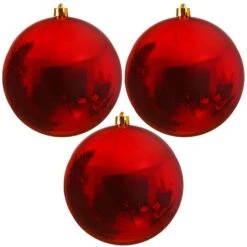 Set Of 3 Large 25cm Christmas Red Shatterproof Baubles