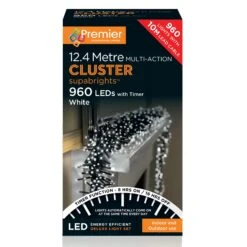 960 Multi Action White Supabrights Cluster LED Christmas Lights