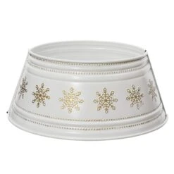 Golden Metal Embossed Snowflakes Tree Skirt