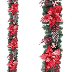 Candy Cane 1.8m Poinsettia Garland