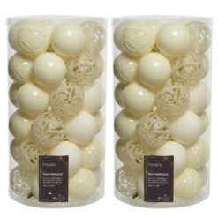 74 Wool White Shatterproof Baubles With Assorted Finishes