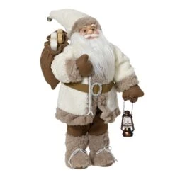 Neutral Standing Santa Holding Lantern 60cm Statue
