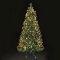 4ft Snow Tipped LED Tree With Berries & Pinecones