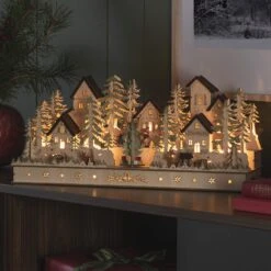 Light-Up Natural Wooden Village Christmas Decoration