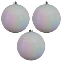 Set Of 3 Large 20cm White Iridescent Shatterproof Baubles