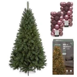 7ft Arizona Christmas Tree With 1000 Vintage Gold Lights And 74 Pink Baubles