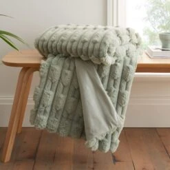 Carved Faux Fur Sage Throw