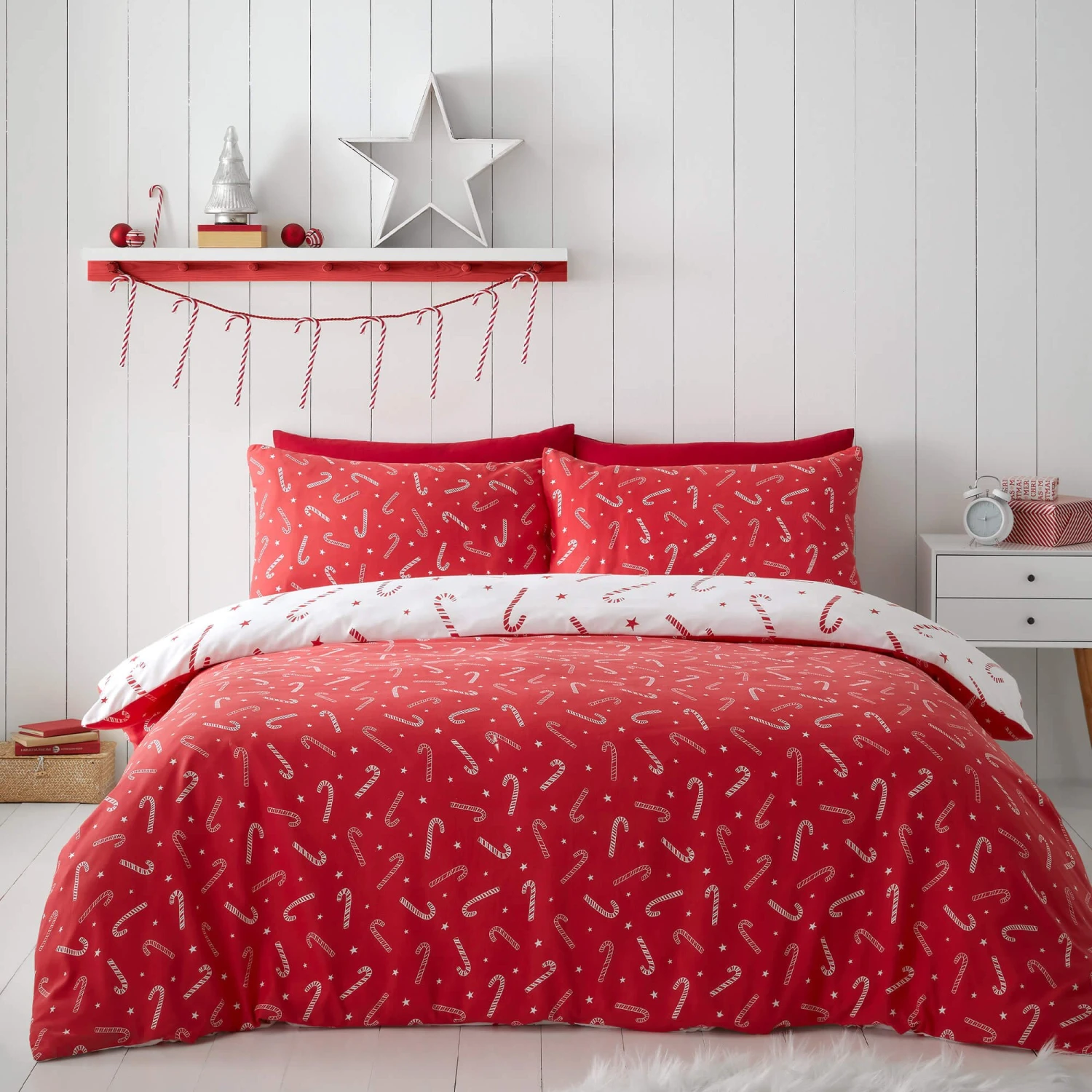 Catherine Lansfield Christmas Candy Cane White Double Duvet Set - Image 3