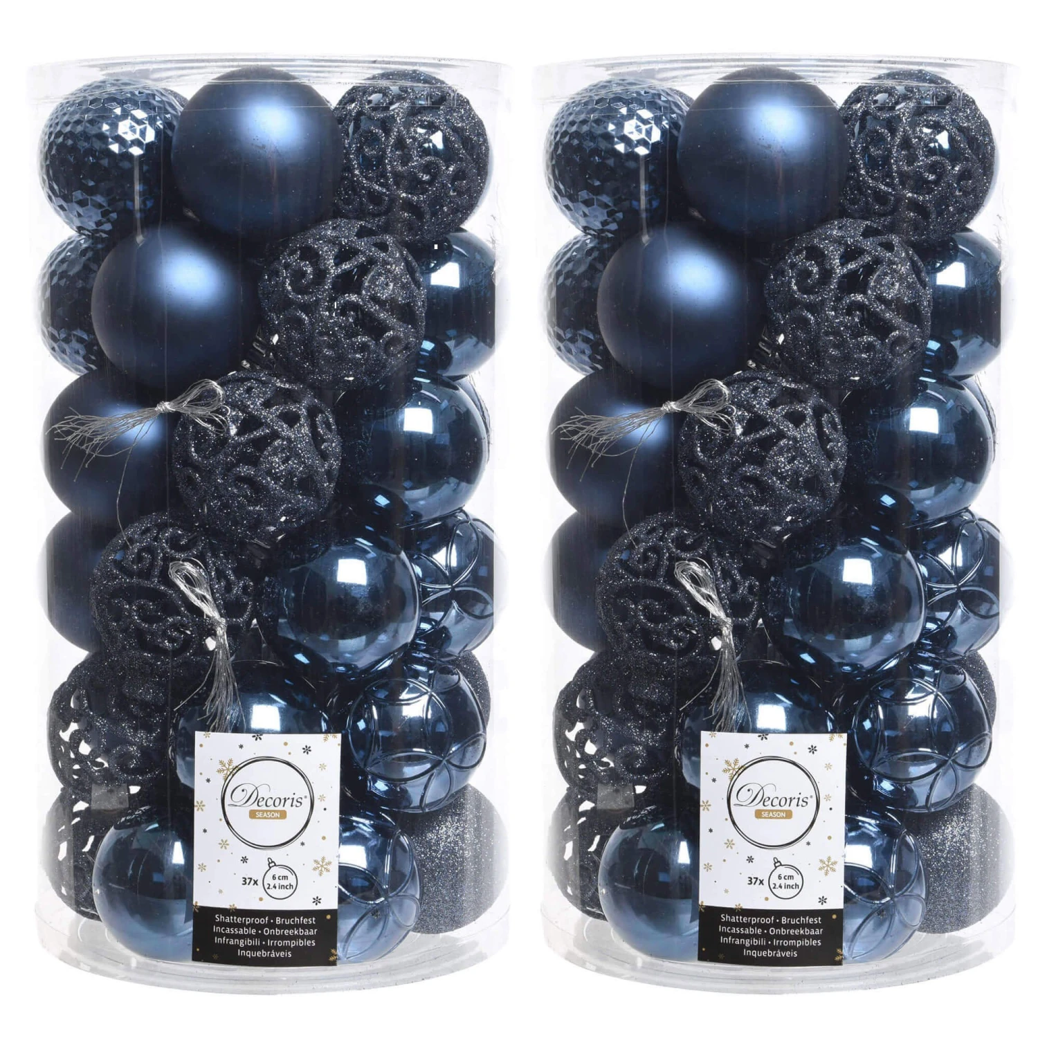 74 Night Blue Shatterproof Baubles With Assorted Finishes