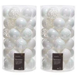 74 White Iridescent Shatterproof Baubles With Assorted Finishes