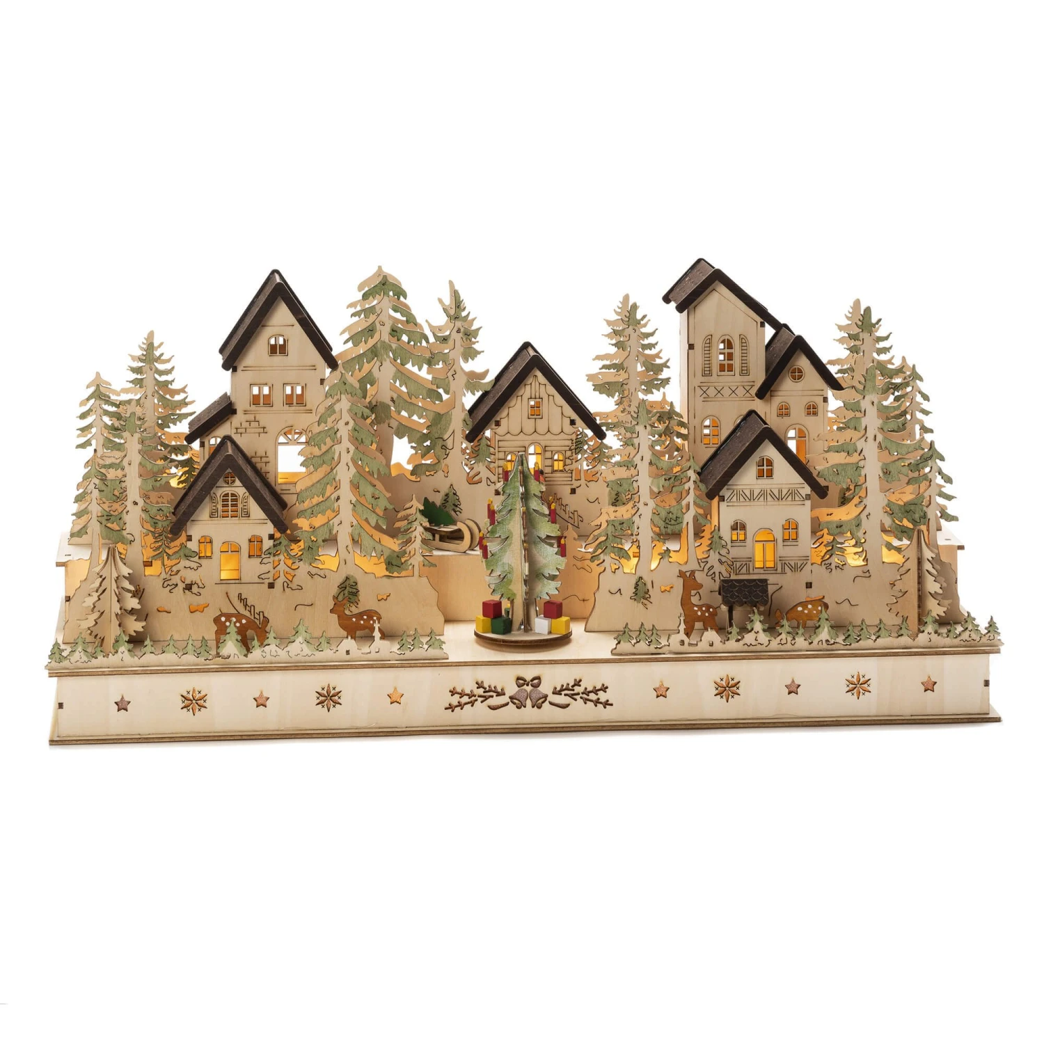 Light-Up Natural Wooden Village Christmas Decoration - Image 2
