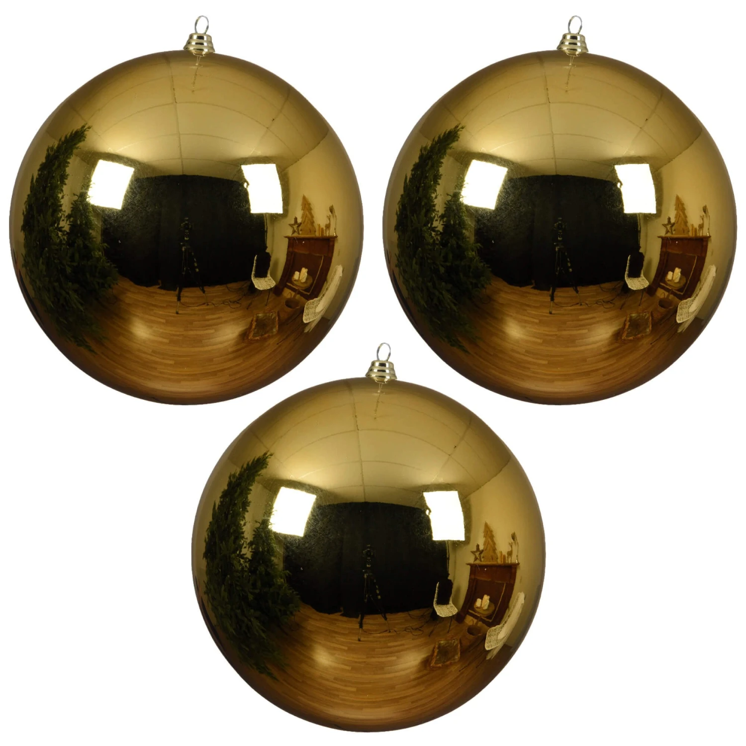 Set Of 3 Large 20cm Light Gold Shatterproof Baubles