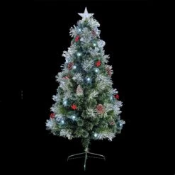 6ft Snow TippedFibre Optic Tree With Berries & Pinecones