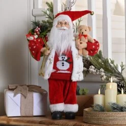 Standing Santa Holding Teddy 45cm Statue