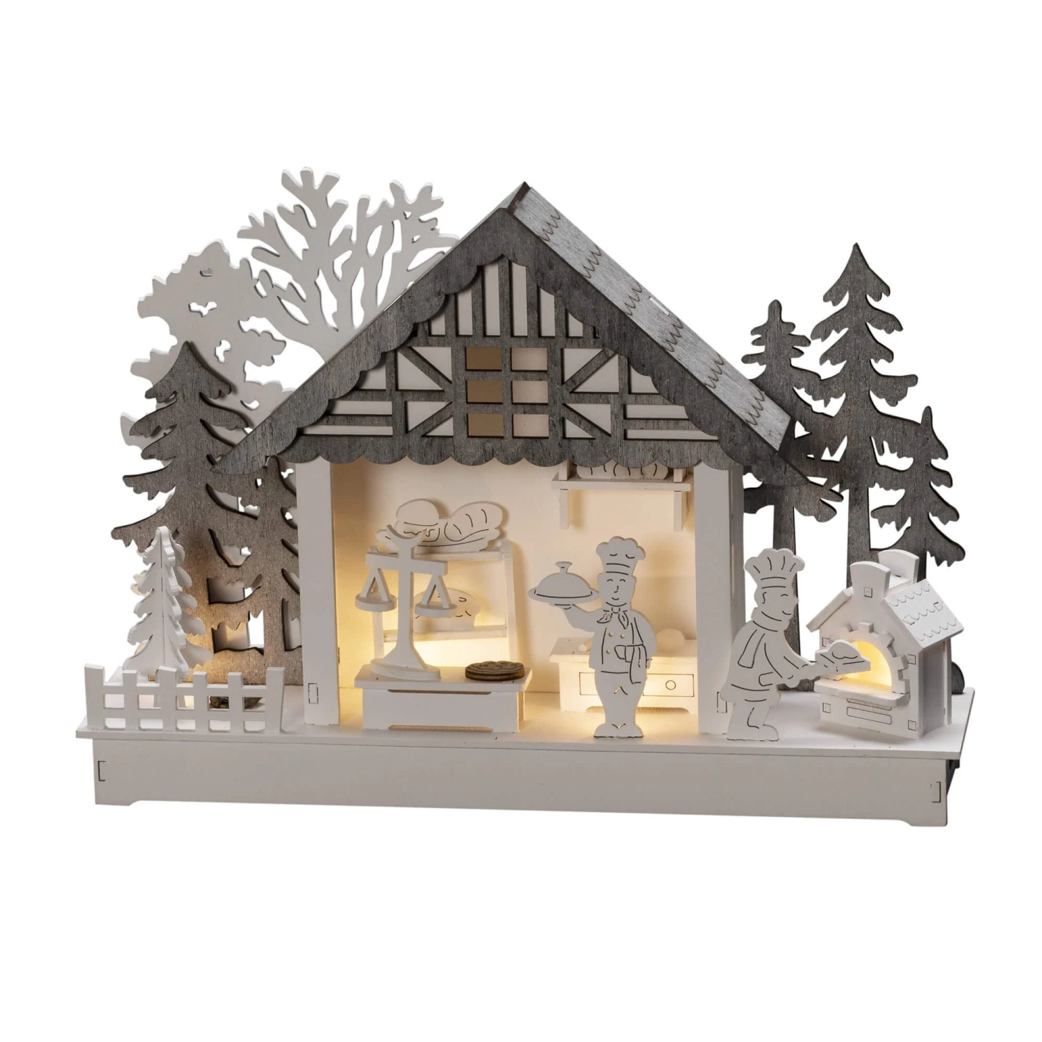 White Wooden Bakery Silhouette Christmas Decoration - Image 2
