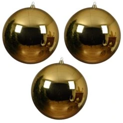 Set Of 3 Large 25cm Light Gold Shatterproof Baubles