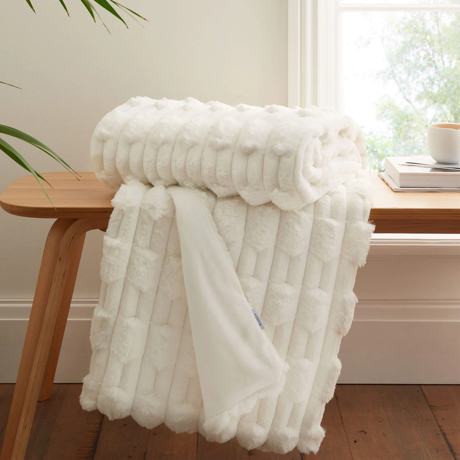 Carved Faux Fur Cream Throw
